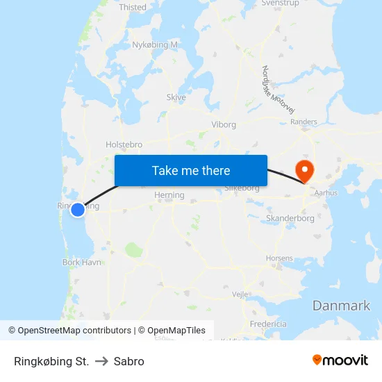 Ringkøbing St. to Sabro map