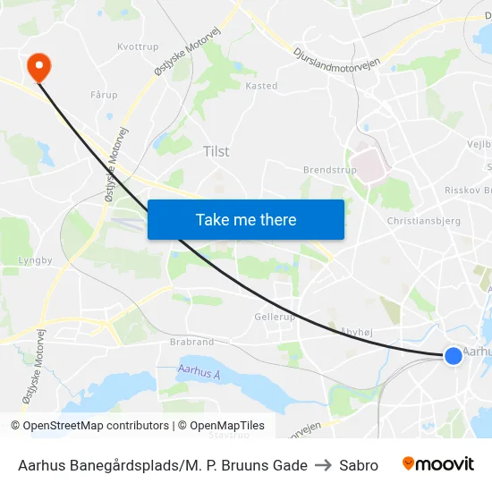 Aarhus Banegårdsplads/M. P. Bruuns Gade to Sabro map