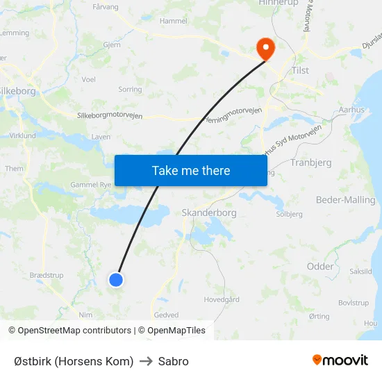 Østbirk (Horsens Kom) to Sabro map