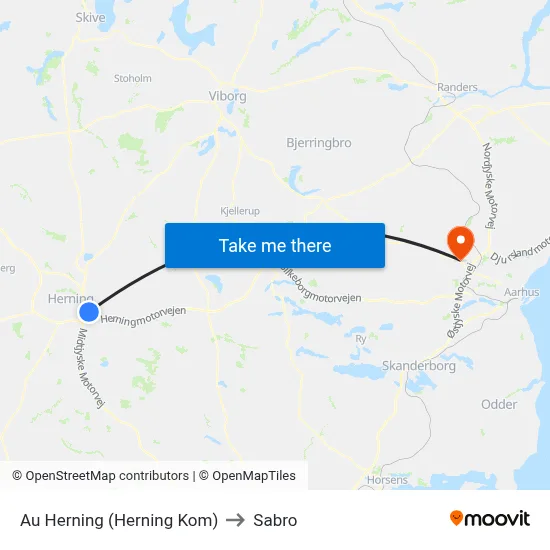Au Herning (Herning Kom) to Sabro map