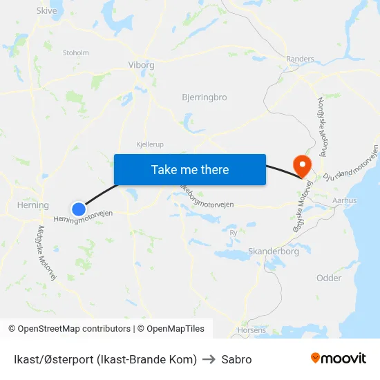 Ikast/Østerport (Ikast-Brande Kom) to Sabro map