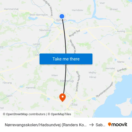 Nørrevangsskolen/Hadsundvej (Randers Kom) to Sabro map