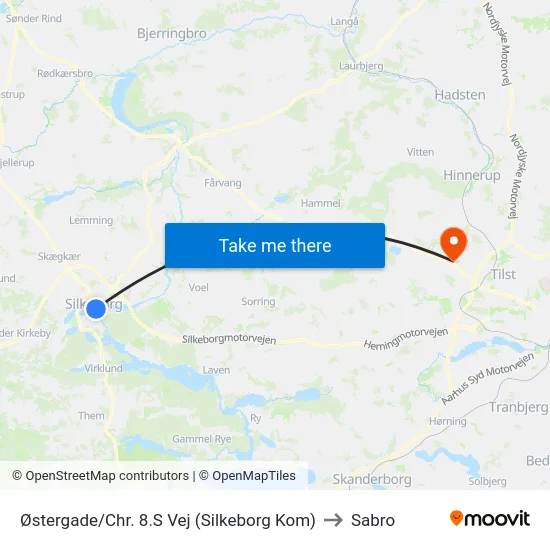 Østergade/Chr. 8.S Vej (Silkeborg Kom) to Sabro map