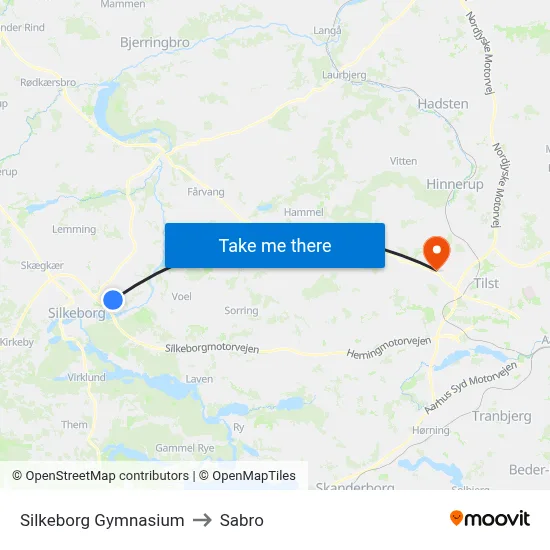 Silkeborg Gymnasium to Sabro map