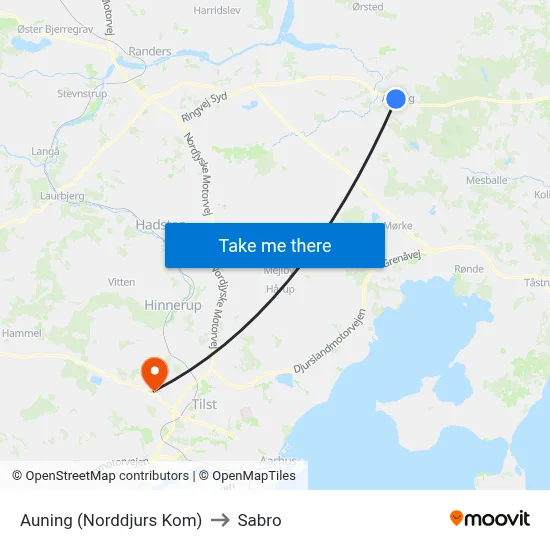 Auning (Norddjurs Kom) to Sabro map