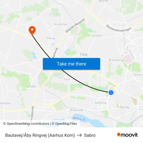 Bautavej/Åby Ringvej (Aarhus Kom) to Sabro map