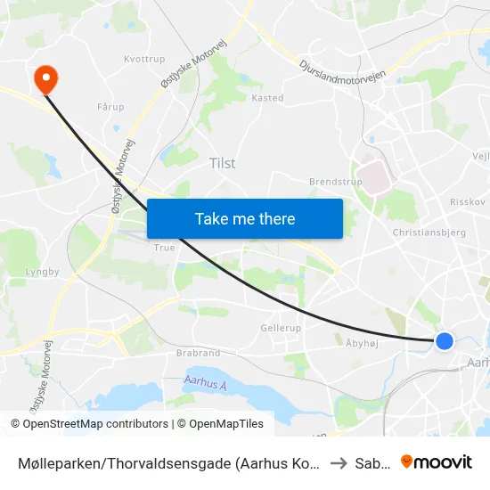 Mølleparken/Thorvaldsensgade (Aarhus Kom) to Sabro map