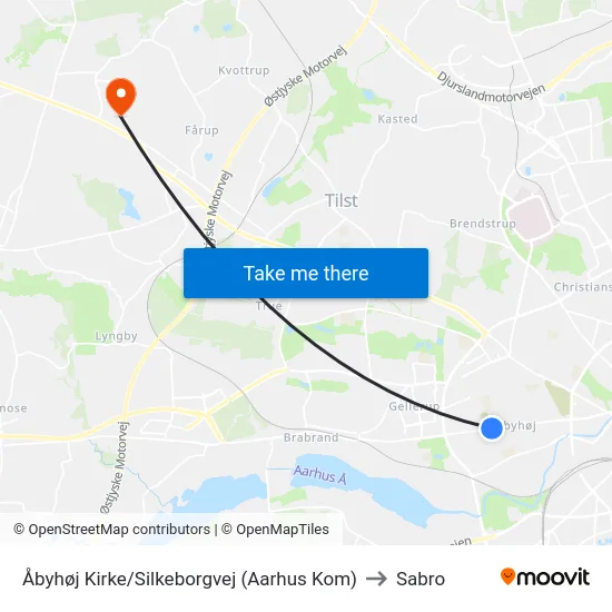 Åbyhøj Kirke/Silkeborgvej (Aarhus Kom) to Sabro map