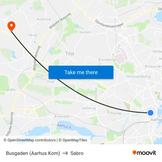 Busgaden (Aarhus Kom) to Sabro map
