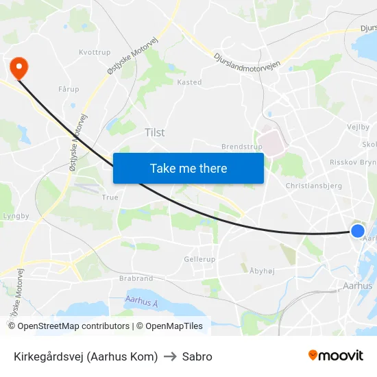 Kirkegårdsvej (Aarhus Kom) to Sabro map