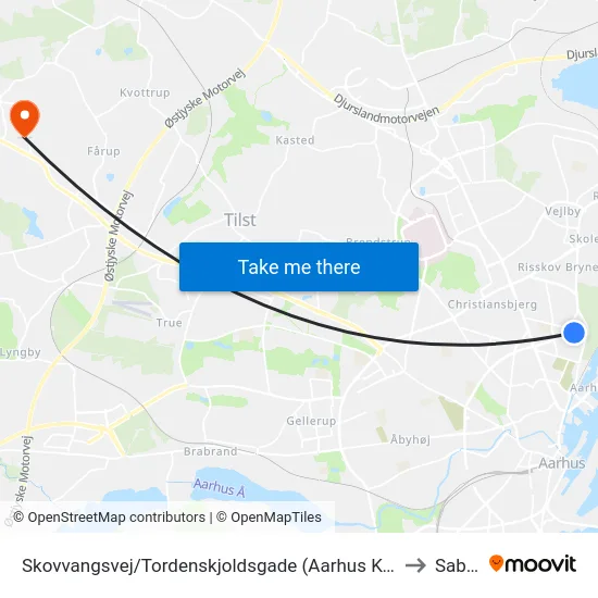 Skovvangsvej/Tordenskjoldsgade (Aarhus Kom) to Sabro map