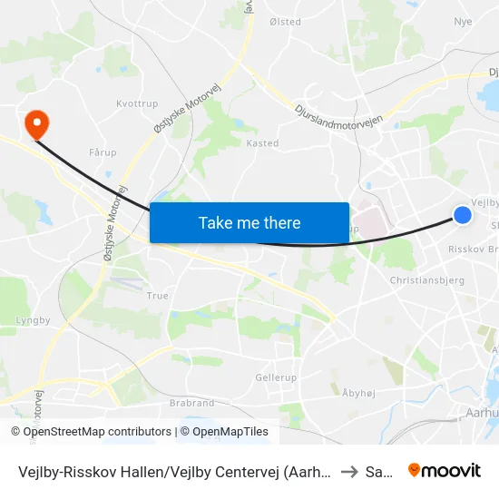 Vejlby-Risskov Hallen/Vejlby Centervej (Aarhus Kom to Sabro map