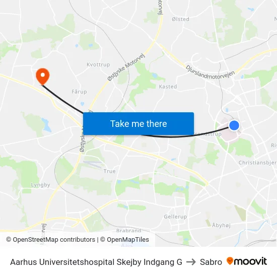 Aarhus Universitetshospital Skejby Indgang G to Sabro map