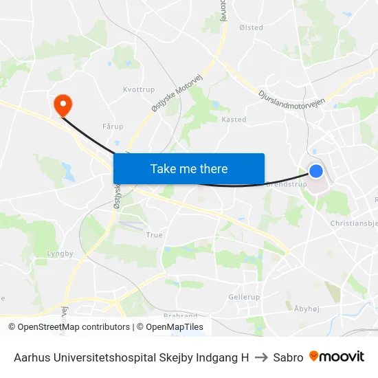 Aarhus Universitetshospital Skejby Indgang H to Sabro map