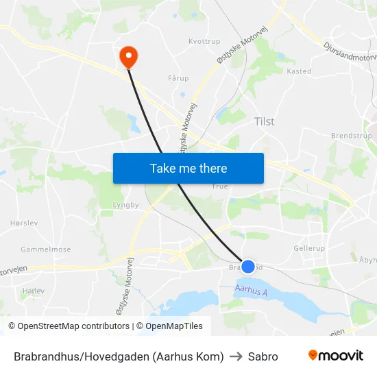 Brabrandhus/Hovedgaden (Aarhus Kom) to Sabro map