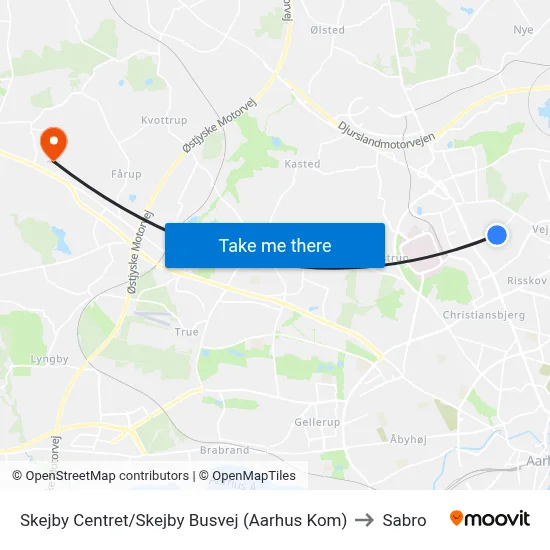 Skejby Centret/Skejby Busvej (Aarhus Kom) to Sabro map