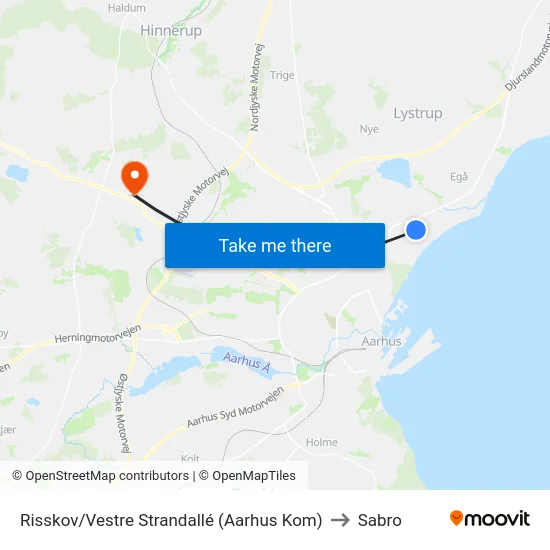 Risskov/Vestre Strandallé (Aarhus Kom) to Sabro map