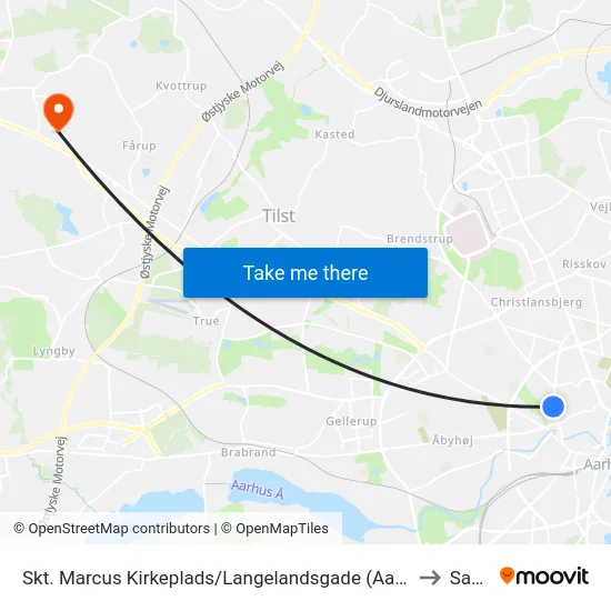 Skt. Marcus Kirkeplads/Langelandsgade (Aarhus Kom) to Sabro map