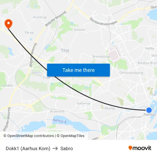 Dokk1 (Aarhus Kom) to Sabro map