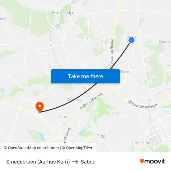 Smedebroen (Aarhus Kom) to Sabro map
