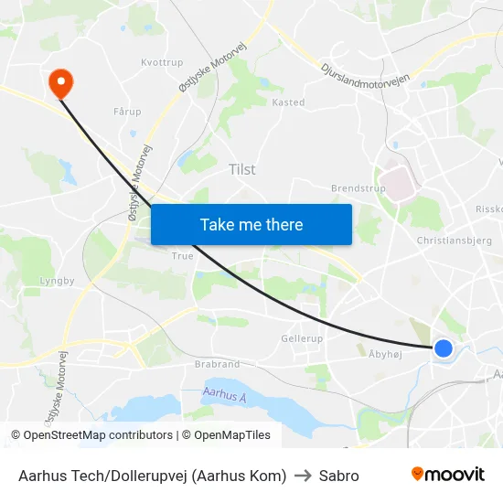Aarhus Tech/Dollerupvej (Aarhus Kom) to Sabro map