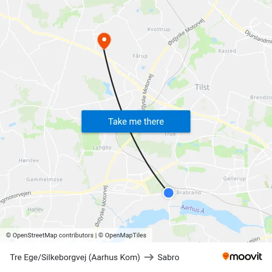 Tre Ege/Silkeborgvej (Aarhus Kom) to Sabro map