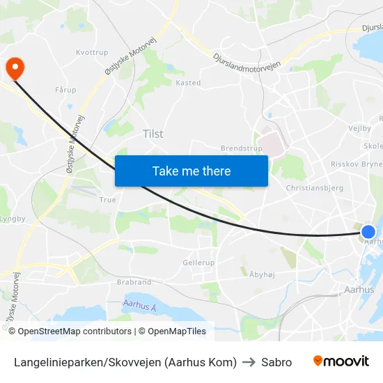 Langelinieparken/Skovvejen (Aarhus Kom) to Sabro map