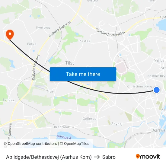 Abildgade/Bethesdavej (Aarhus Kom) to Sabro map