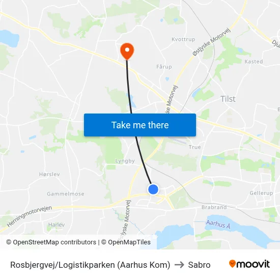 Rosbjergvej/Logistikparken (Aarhus Kom) to Sabro map