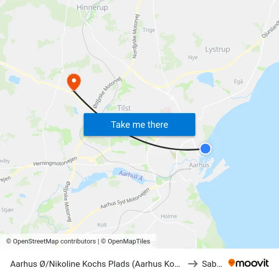 Aarhus Ø/Nikoline Kochs Plads (Aarhus Kom) to Sabro map