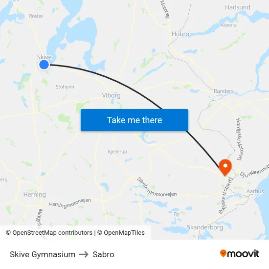 Skive Gymnasium to Sabro map