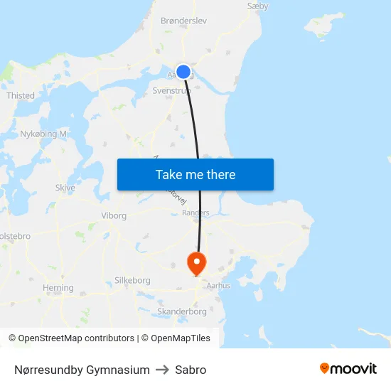 Nørresundby Gymnasium to Sabro map