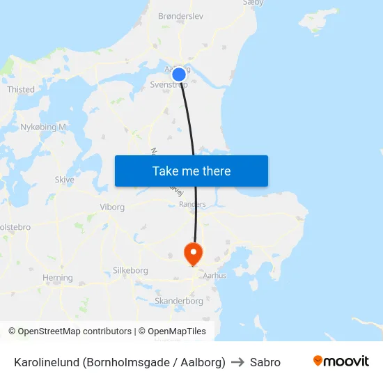 Karolinelund (Bornholmsgade / Aalborg) to Sabro map