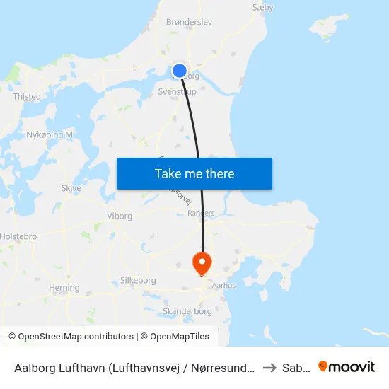 Aalborg Lufthavn (Lufthavnsvej / Nørresundby) to Sabro map