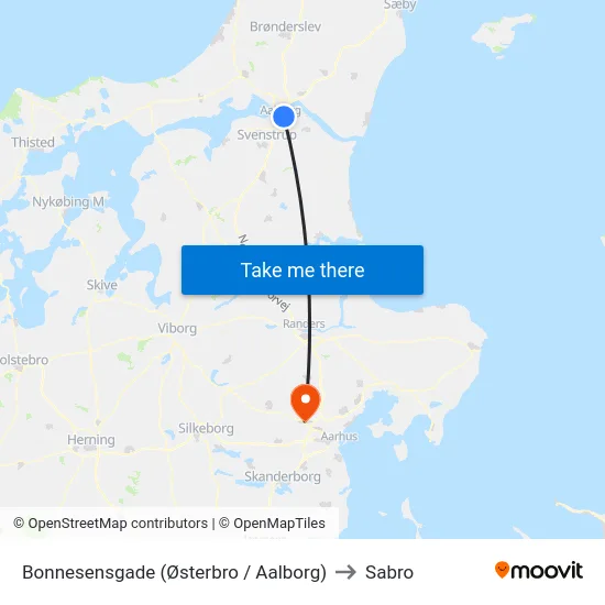 Bonnesensgade (Østerbro / Aalborg) to Sabro map