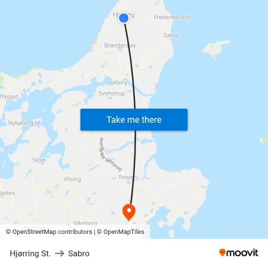 Hjørring St. to Sabro map