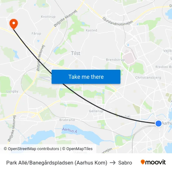 Park Allé/Banegårdspladsen (Aarhus Kom) to Sabro map