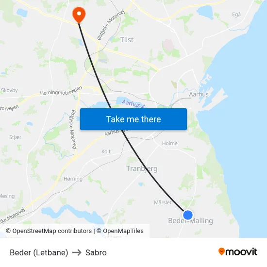 Beder (Letbane) to Sabro map