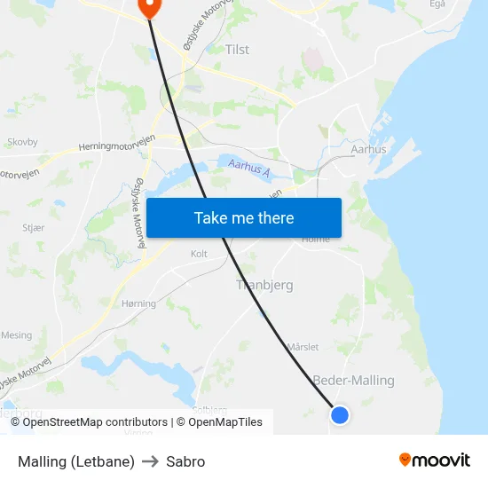 Malling (Letbane) to Sabro map