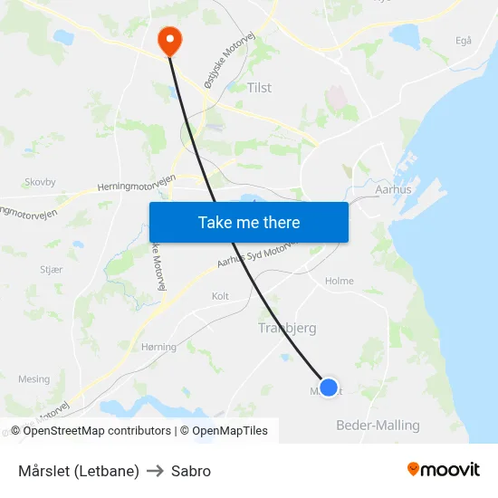 Mårslet (Letbane) to Sabro map