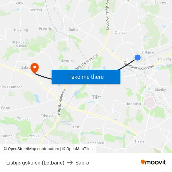 Lisbjergskolen (Letbane) to Sabro map