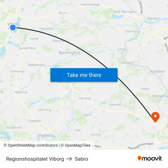 Regionshospitalet Viborg to Sabro map