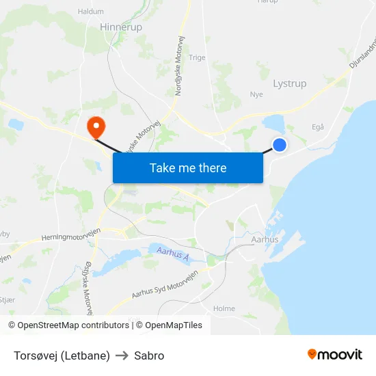 Torsøvej (Letbane) to Sabro map