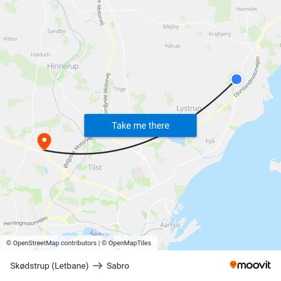Skødstrup (Letbane) to Sabro map