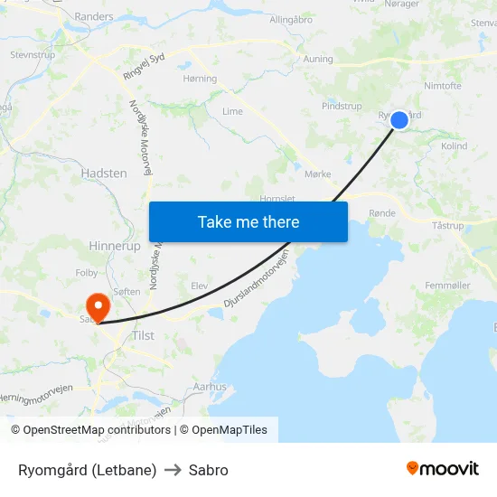 Ryomgård (Letbane) to Sabro map