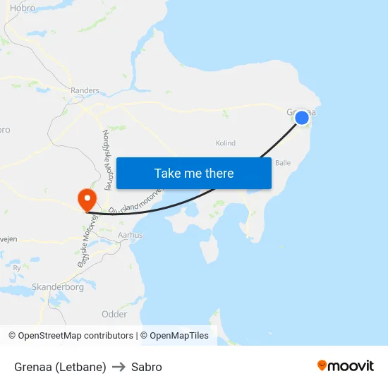 Grenaa (Letbane) to Sabro map