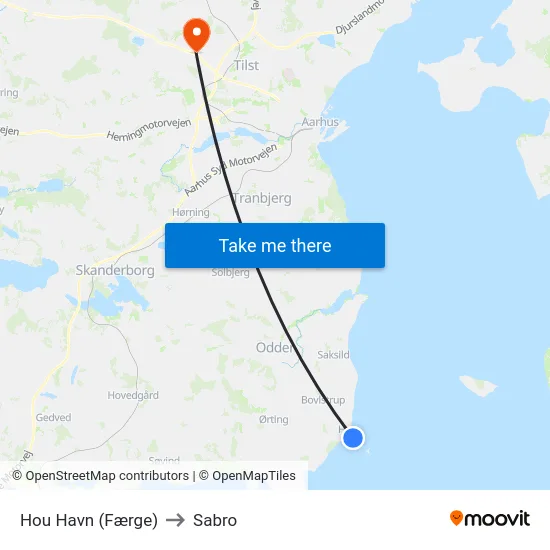 Hou Havn (Færge) to Sabro map