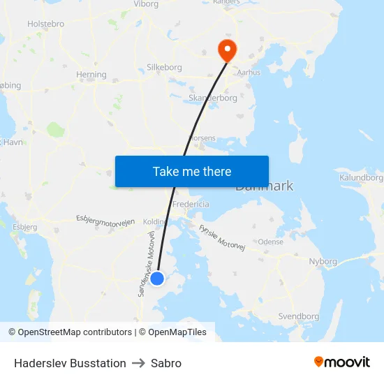 Haderslev Busstation to Sabro map