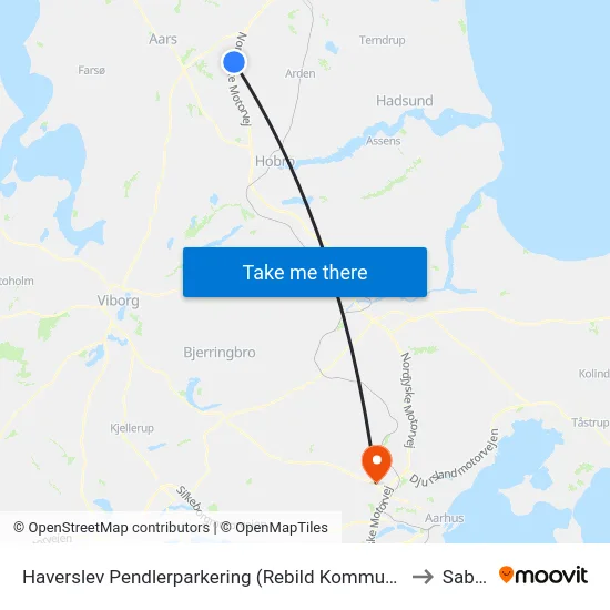 Haverslev Pendlerparkering (Rebild Kommune) to Sabro map