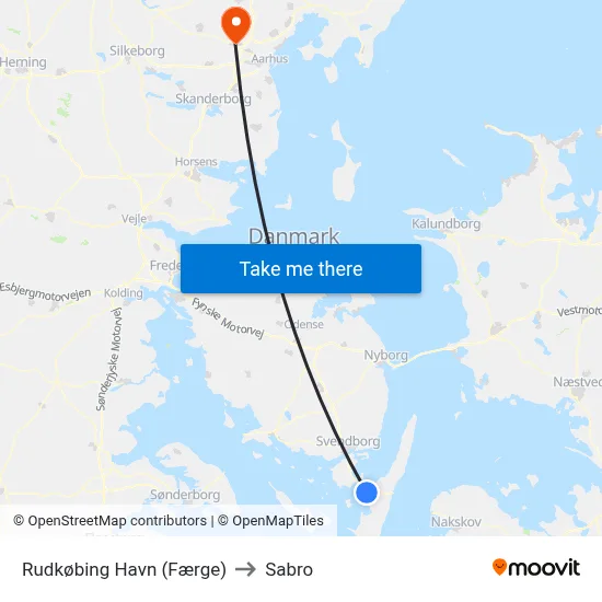 Rudkøbing Havn (Færge) to Sabro map